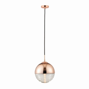 Endon Paloma 1 Light Ceiling Pendant - Copper & Ribbed Glass ambient ceiling fixture