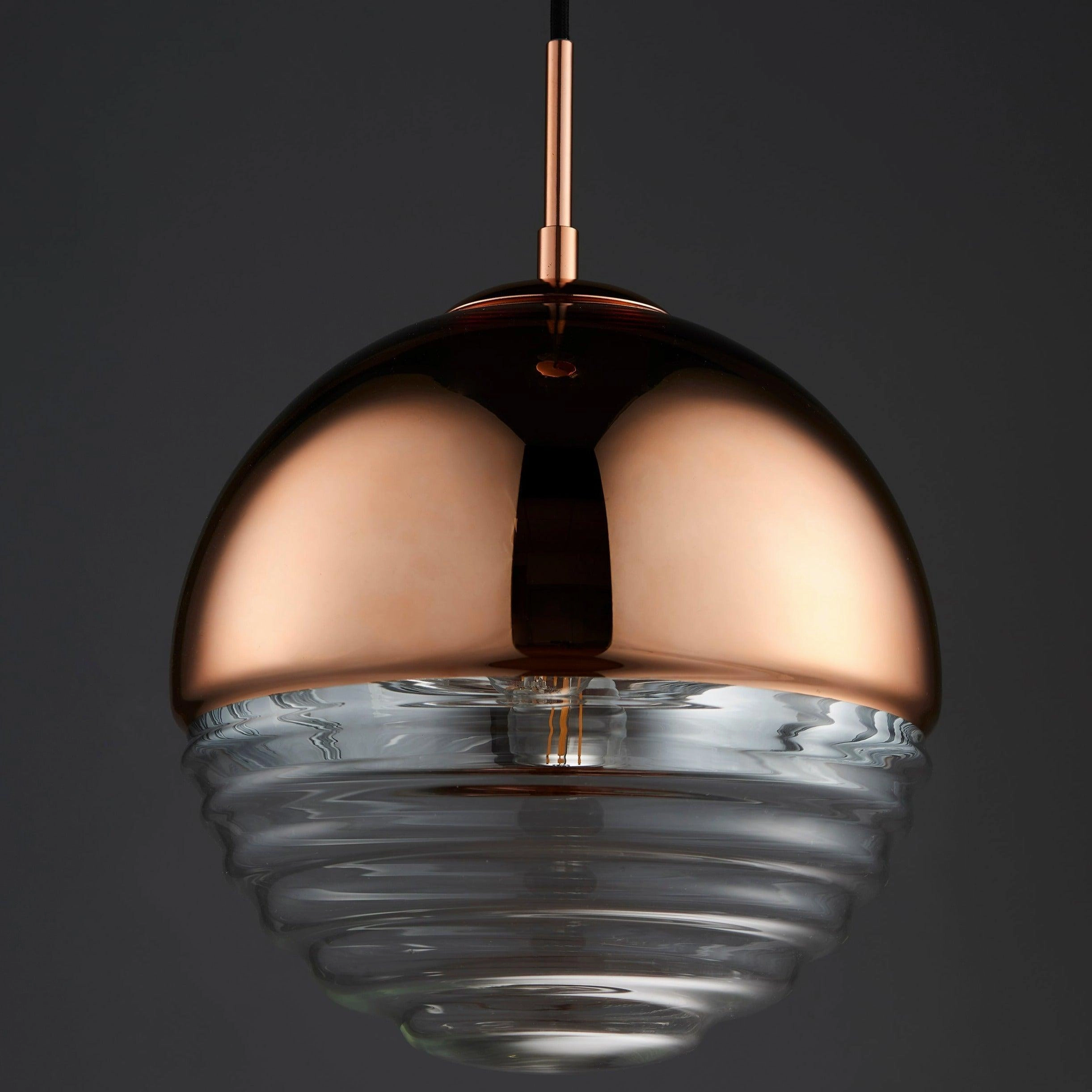 Endon Paloma 1 Light Ceiling Pendant - Copper & Ribbed Glass