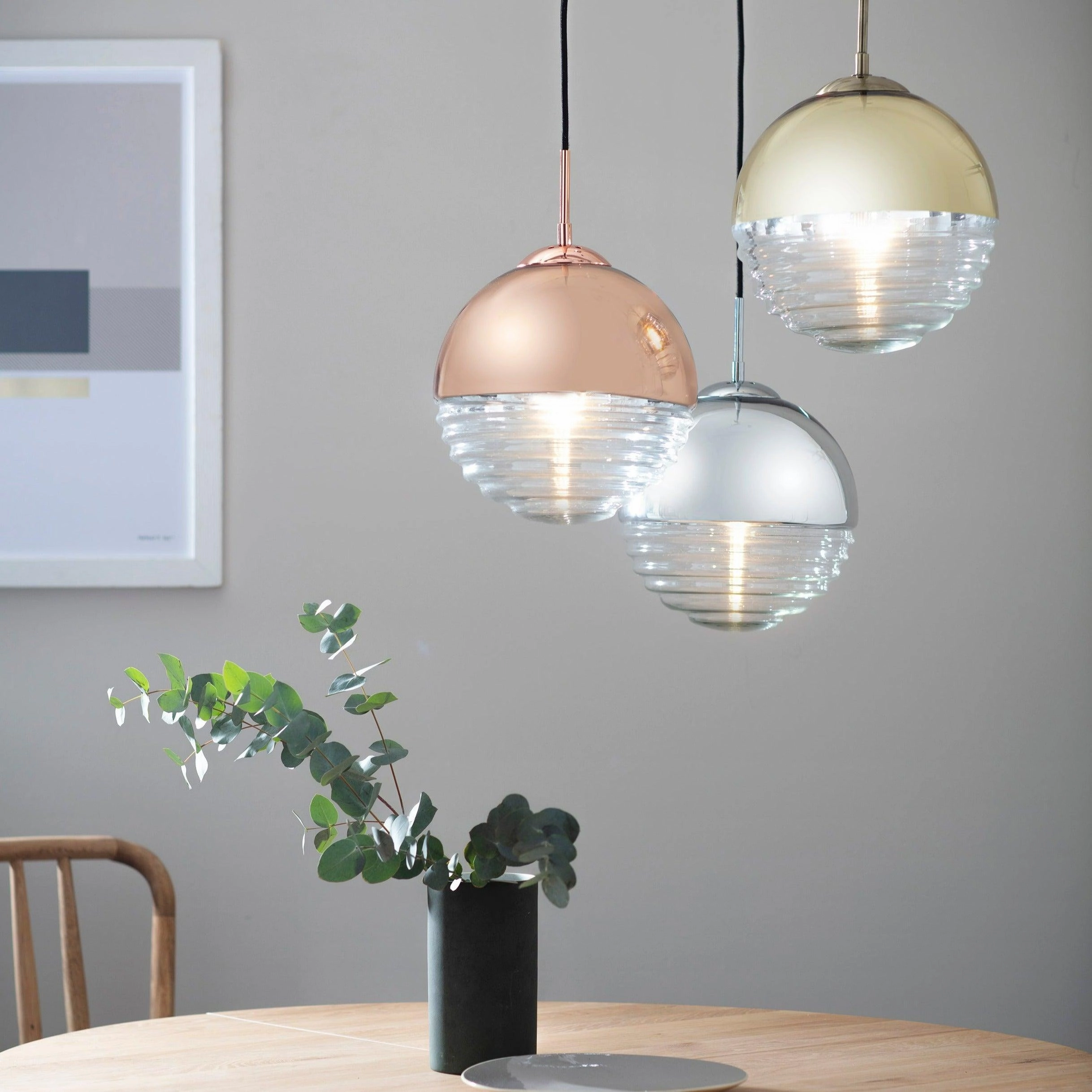 Endon Paloma 1 Light Ceiling Pendant - Copper & Ribbed Glass