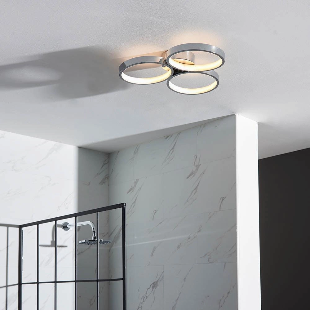 Endon Radius 3 Light Chrome LED Semi Flush Bathroom Light