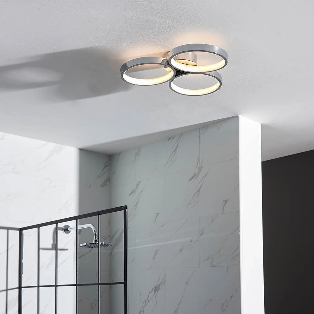 Endon Radius 3 Light Chrome LED Semi Flush Bathroom Light