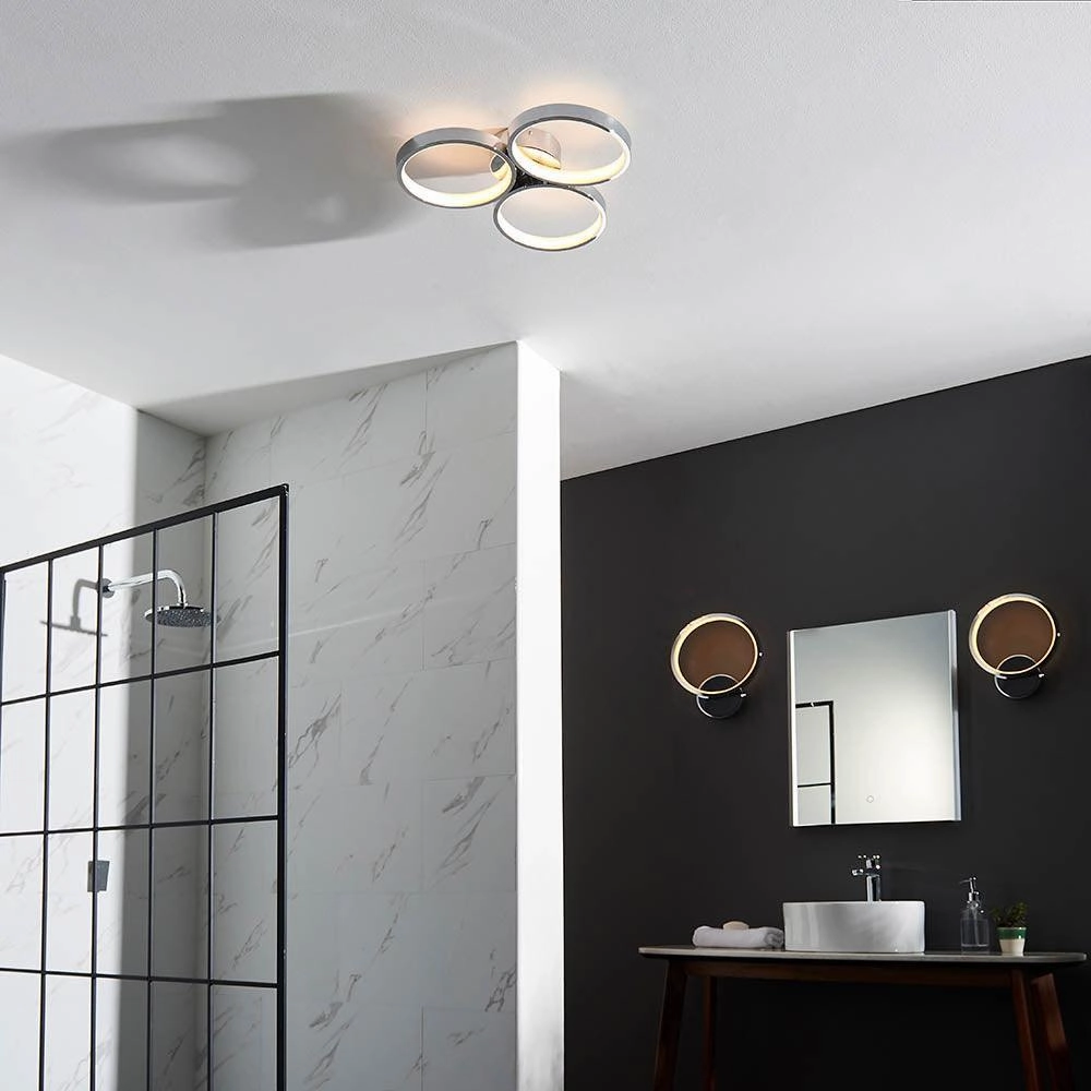 Endon Radius 3 Light Chrome LED Semi Flush Bathroom Light
