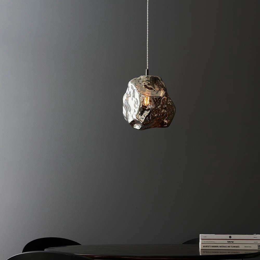 Endon Rock 1 Light Metallic Chrome Glass Ceiling Pendant