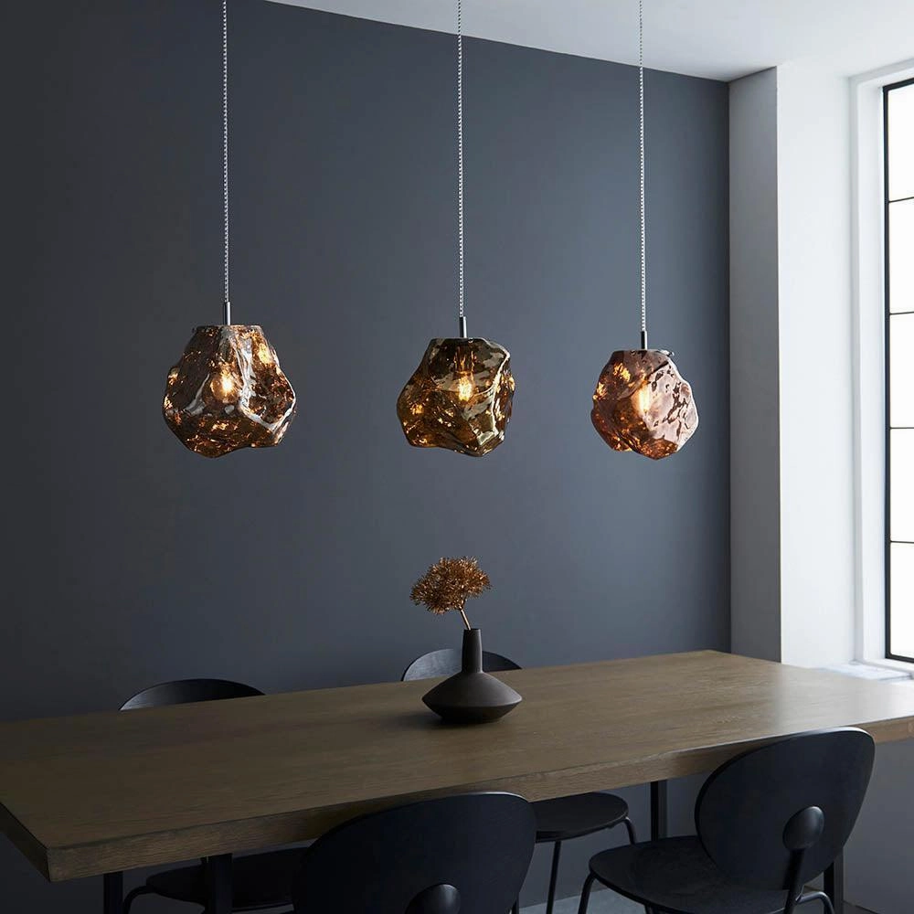 Endon Rock 1 Light Metallic Chrome Glass Ceiling Pendant