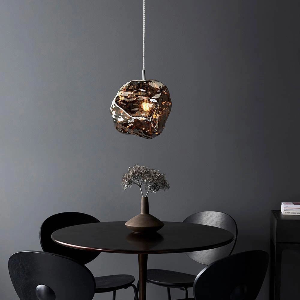Endon Rock 1 Light Metallic Chrome Glass Ceiling Pendant