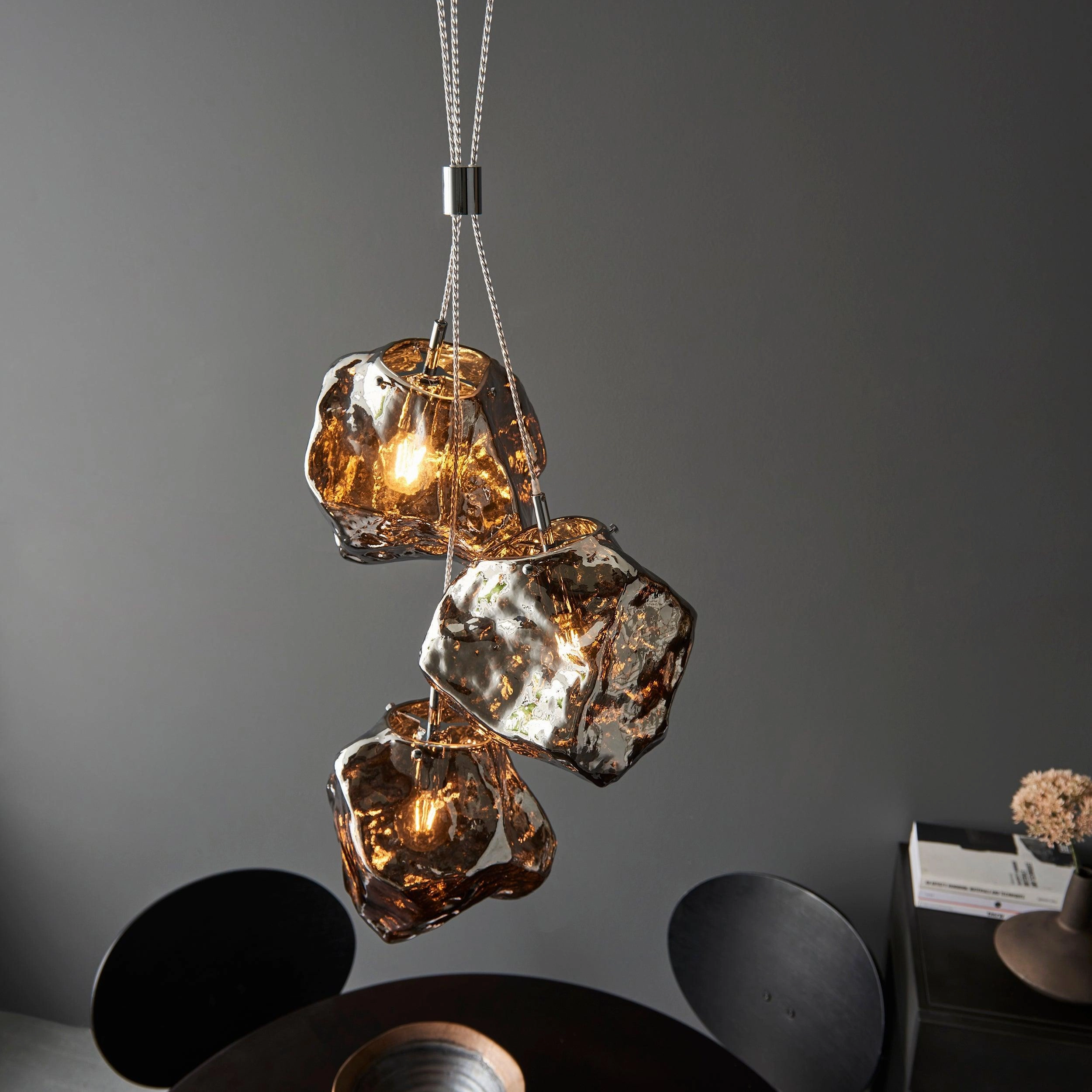 Endon Rock 3 Light Metallic Chrome Pendant Light