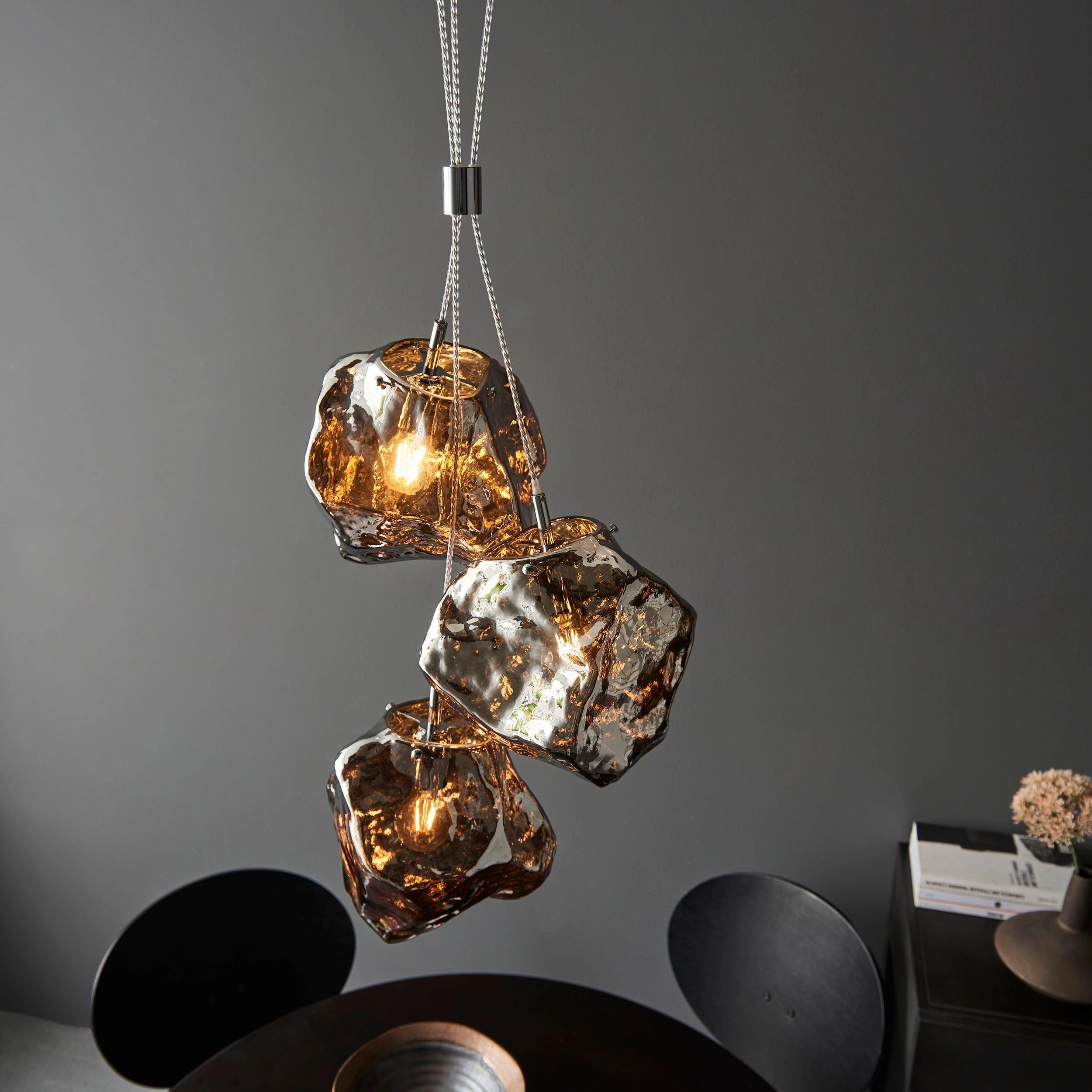Endon Rock 3 Light Metallic Chrome Pendant Light