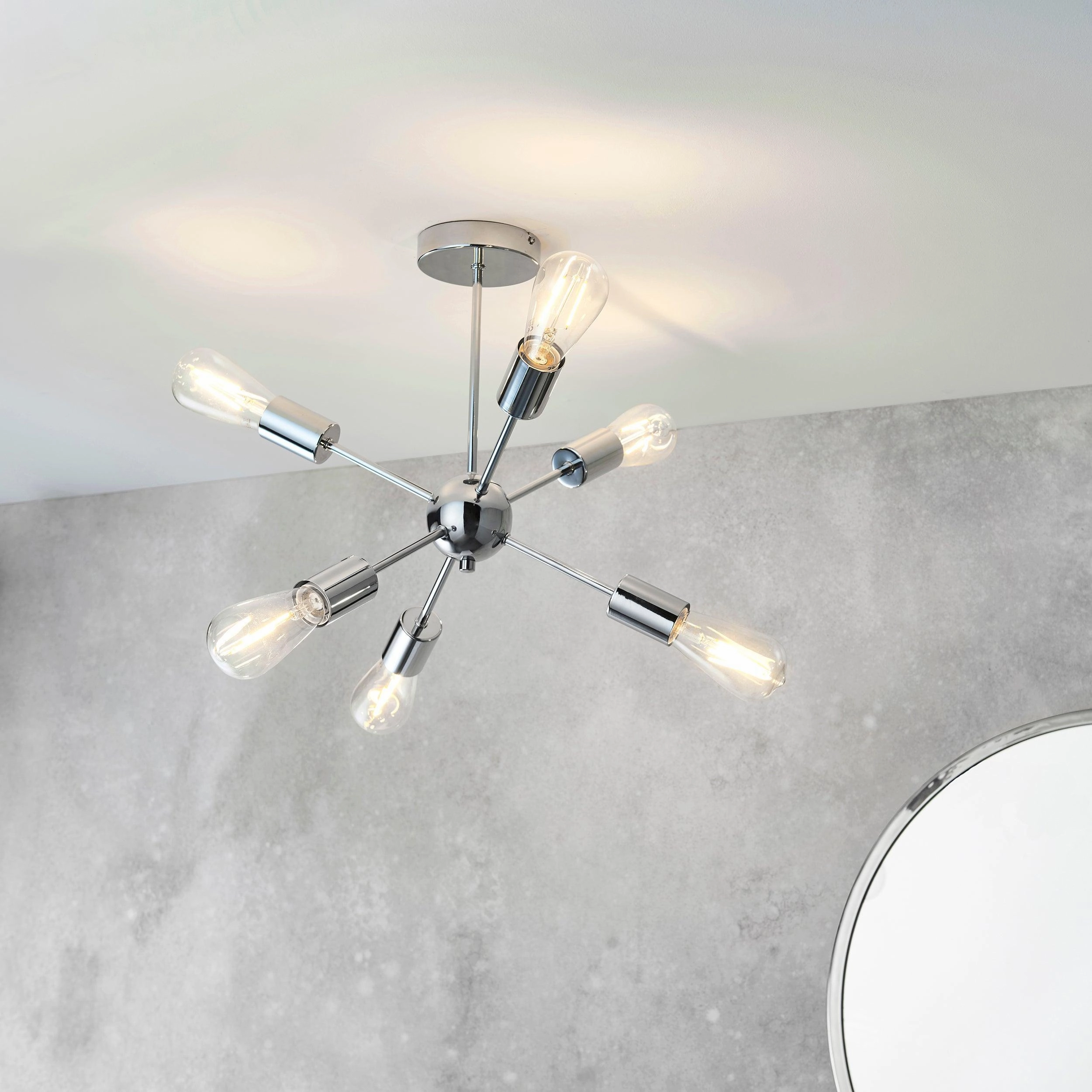 Endon Rubens 6 Light Chrome Semi Flush Ceiling Light