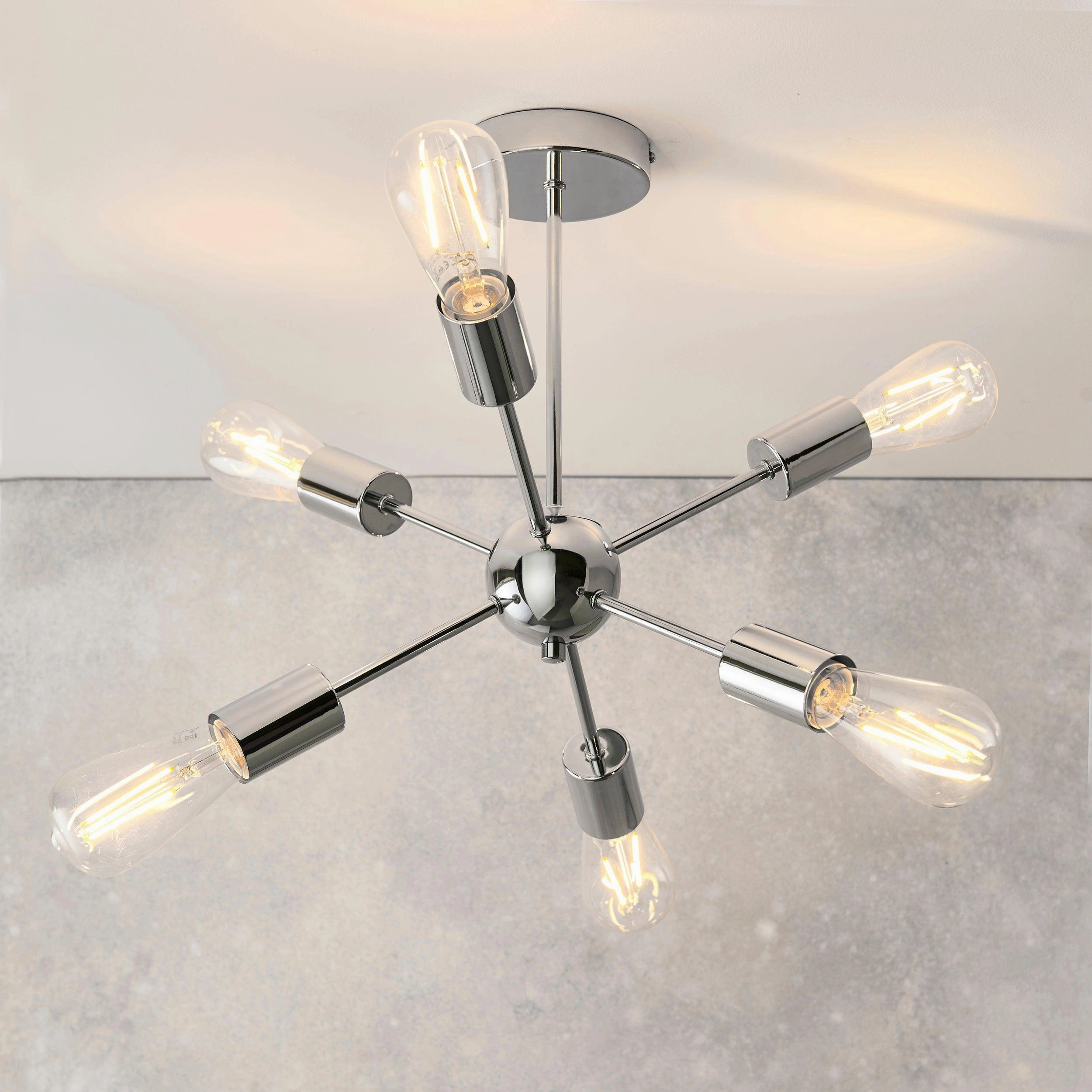 Endon Rubens 6 Light Chrome Semi Flush Ceiling Light