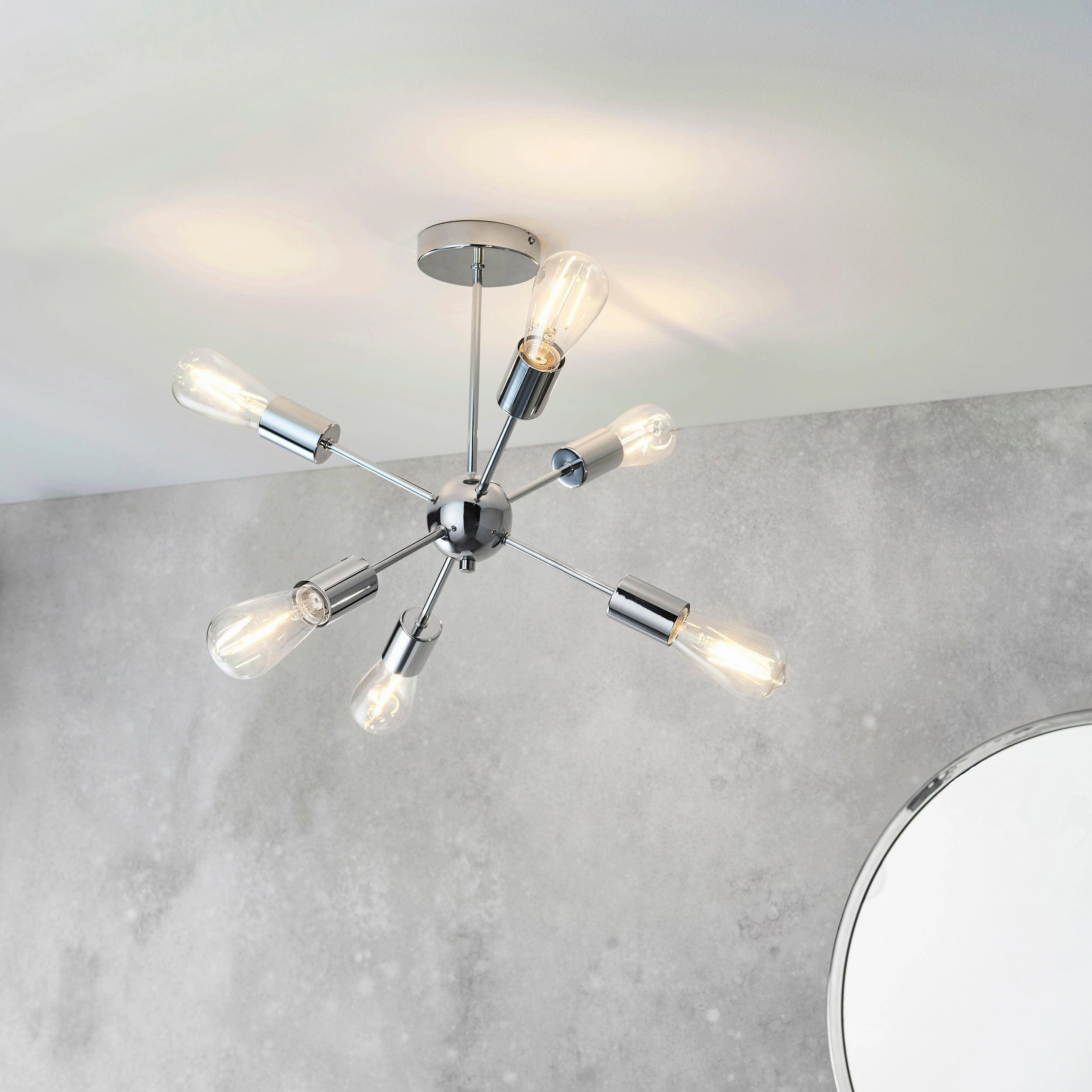 Endon Rubens 6 Light Chrome Semi Flush Ceiling Light