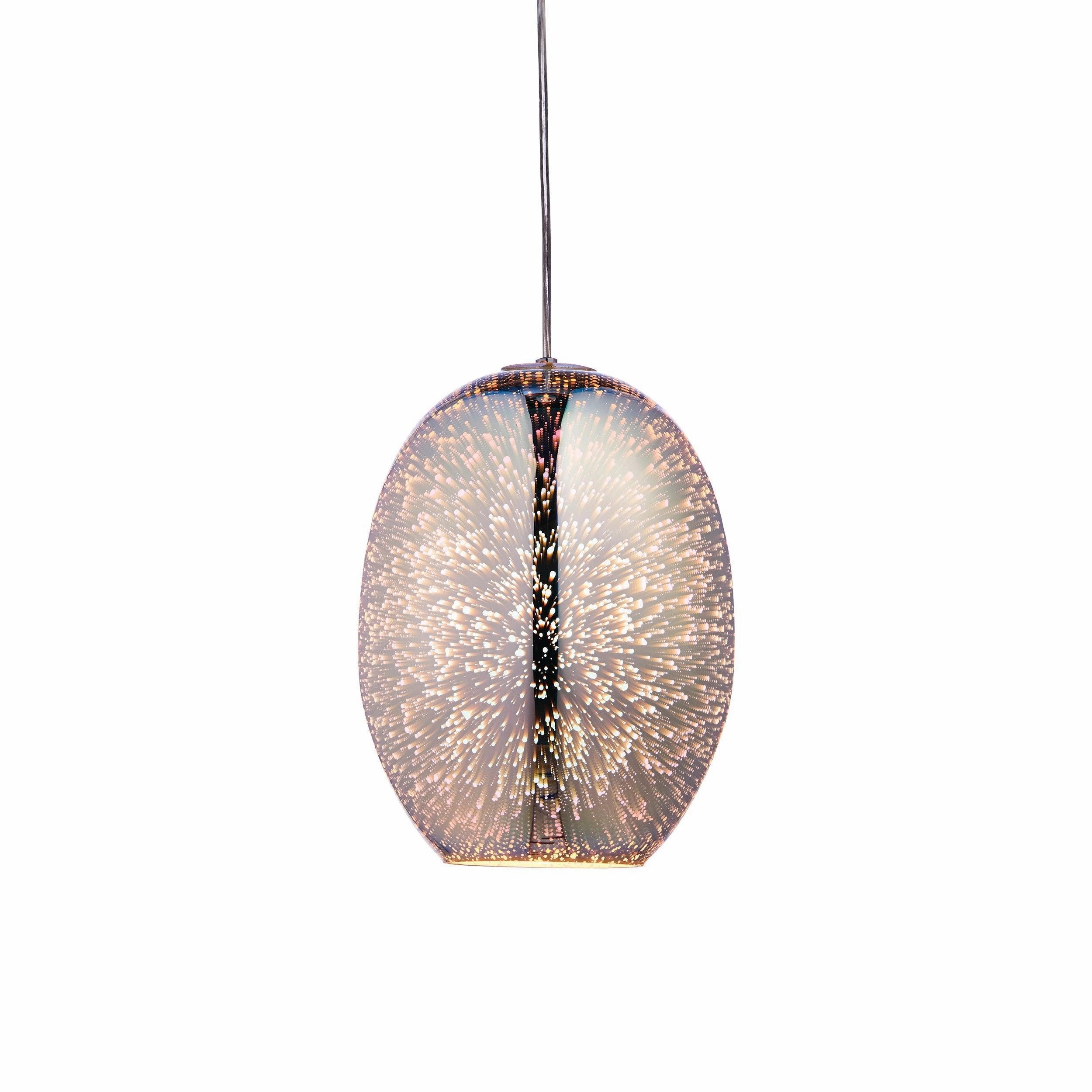 Endon Stellar 1 Light Holographic Glass & Chrome Pendant