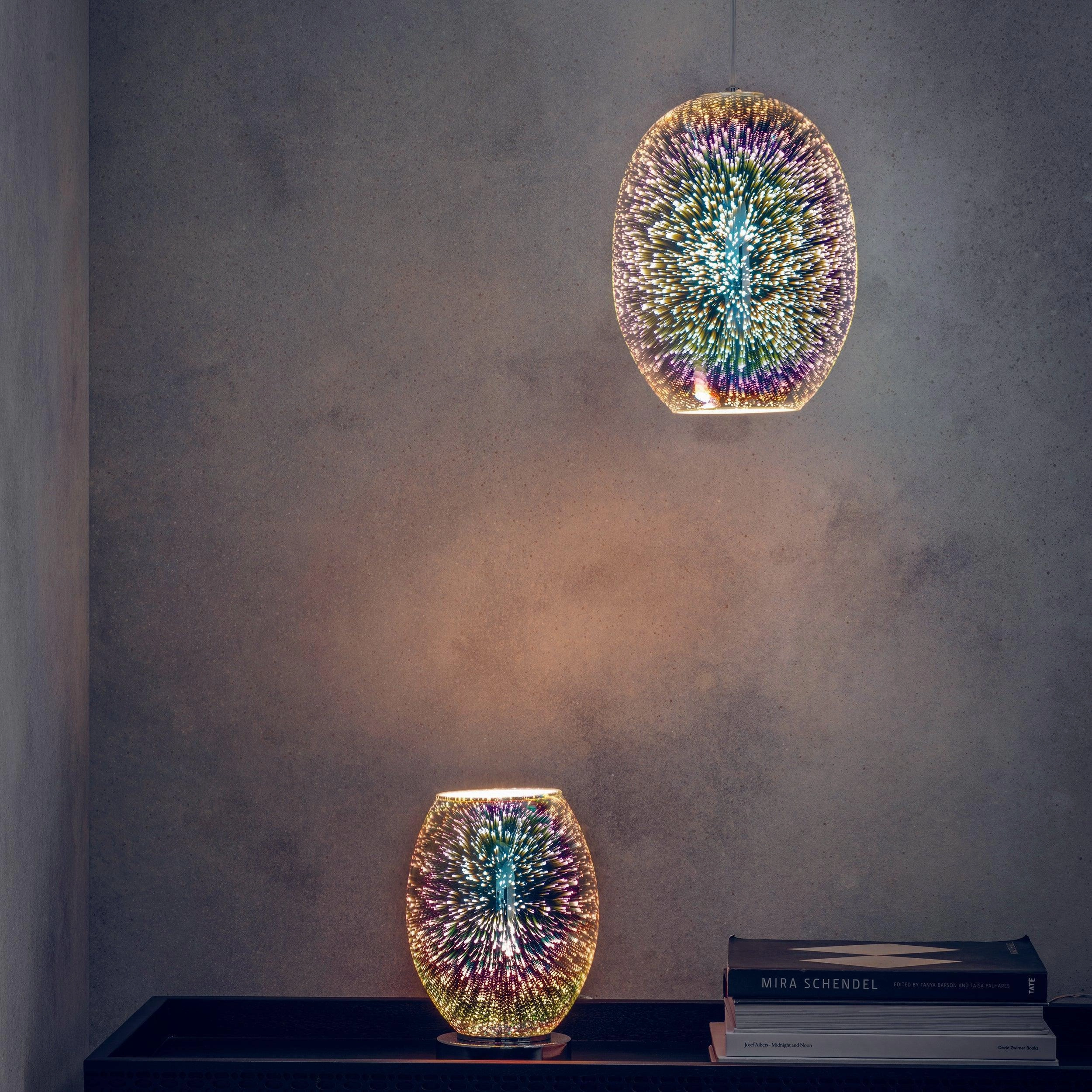 Endon Stellar 1 Light Holographic Glass & Chrome Pendant