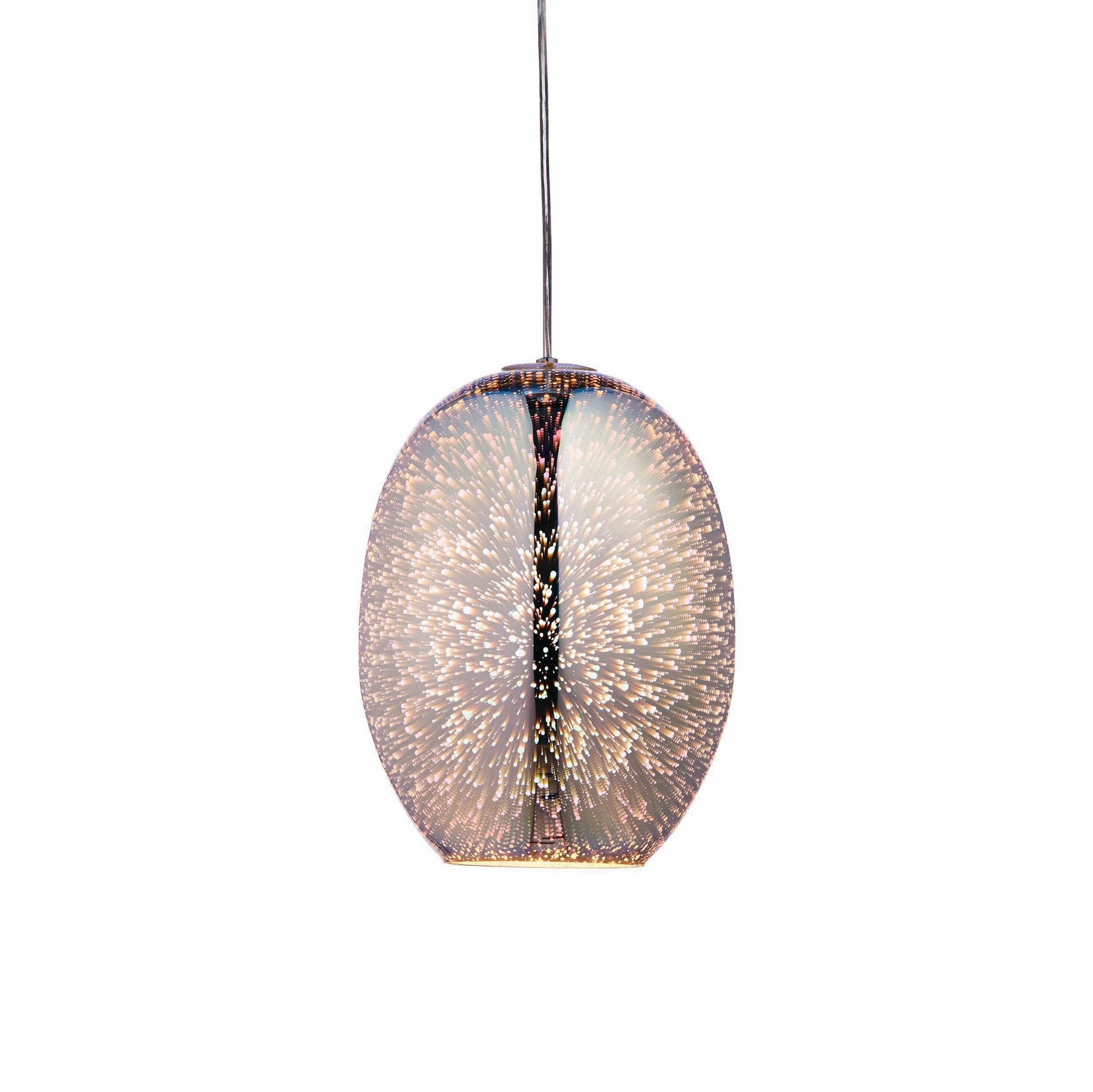 Endon Stellar 1 Light Holographic Glass & Chrome Pendant