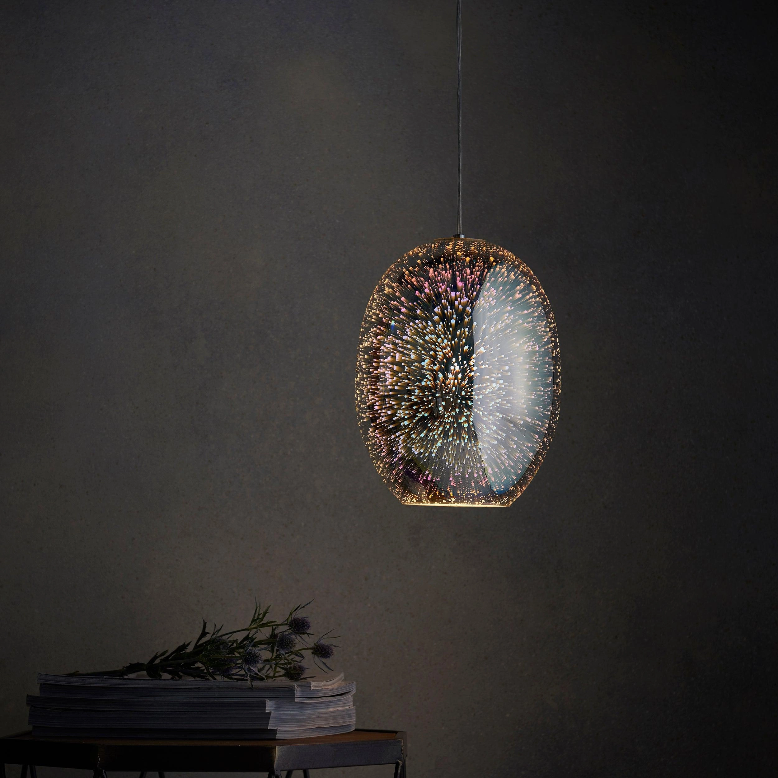 Endon Stellar 1 Light Holographic Glass & Chrome Pendant