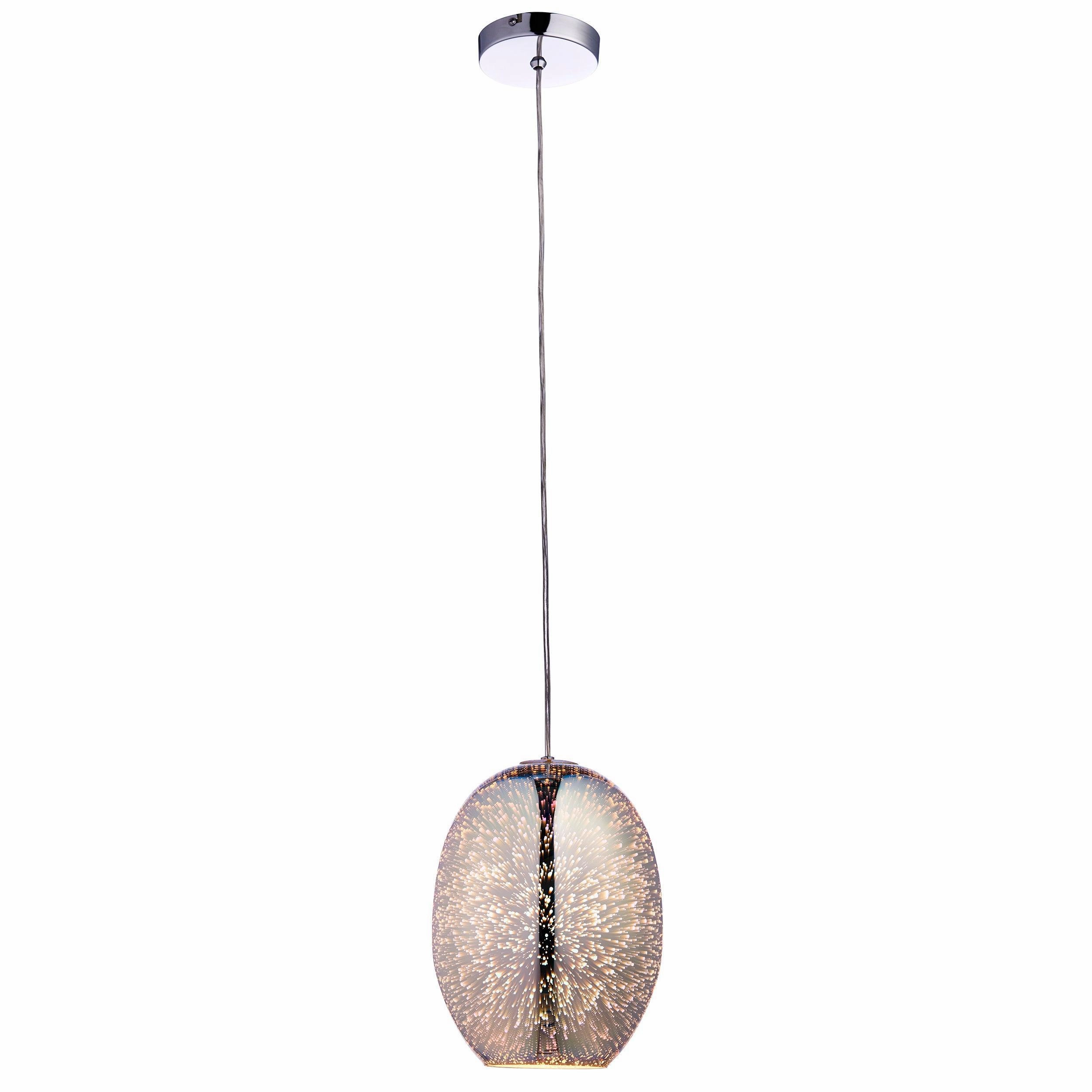Endon Stellar 1 Light Holographic Glass & Chrome Pendant white ceiling lamp