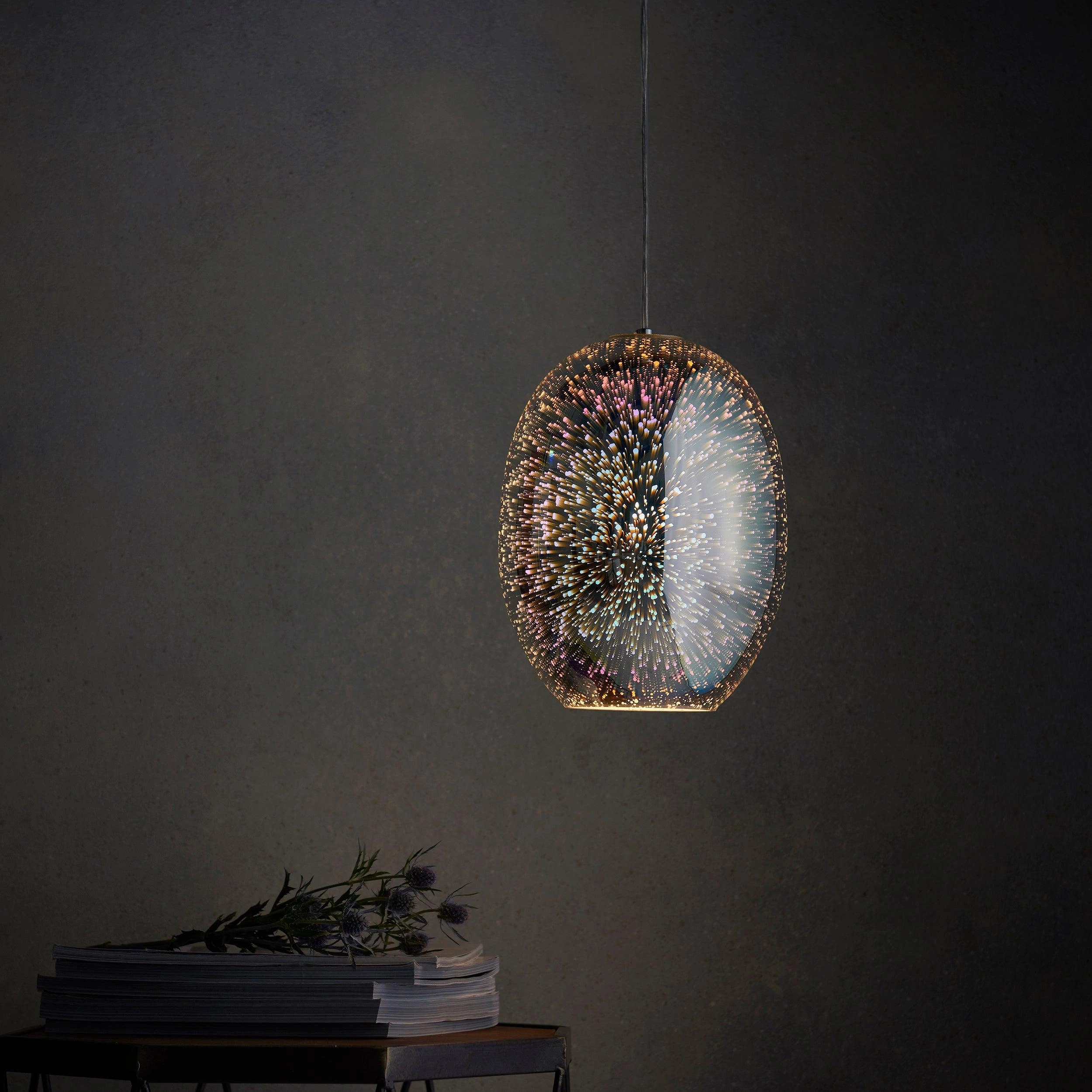 Endon Stellar 1 Light Holographic Glass & Chrome Pendant