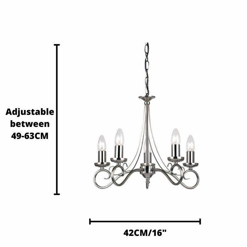 Endon Trafford Antique Silver Finish 5 Light Chandelier - Open Box