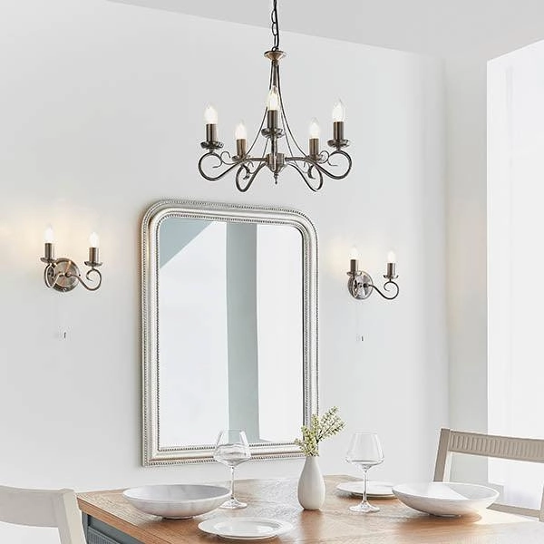 Endon Trafford Antique Silver Finish 5 Light Chandelier - Open Box