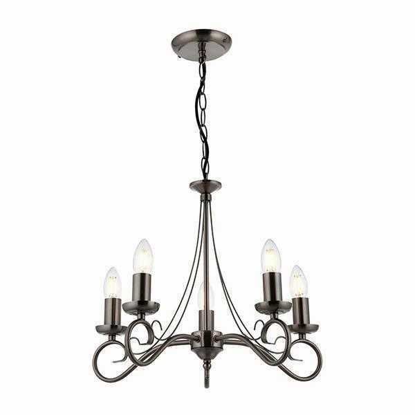 Endon Trafford Antique Silver Finish 5 Light Chandelier - Open Box white ceiling lamp