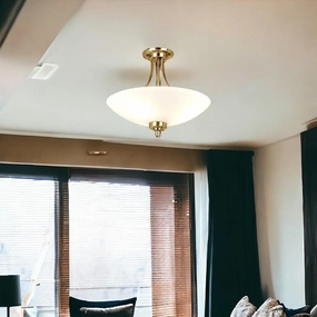 Endon Welles 3 Arm Antique Brass Semi Flush Ceiling Light - Open Box white ceiling lamp
