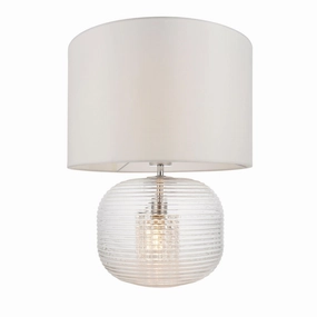 Endon Westcombe 2 Light Ribbed Glass Table Lamp - White Shade energy-saving LED light