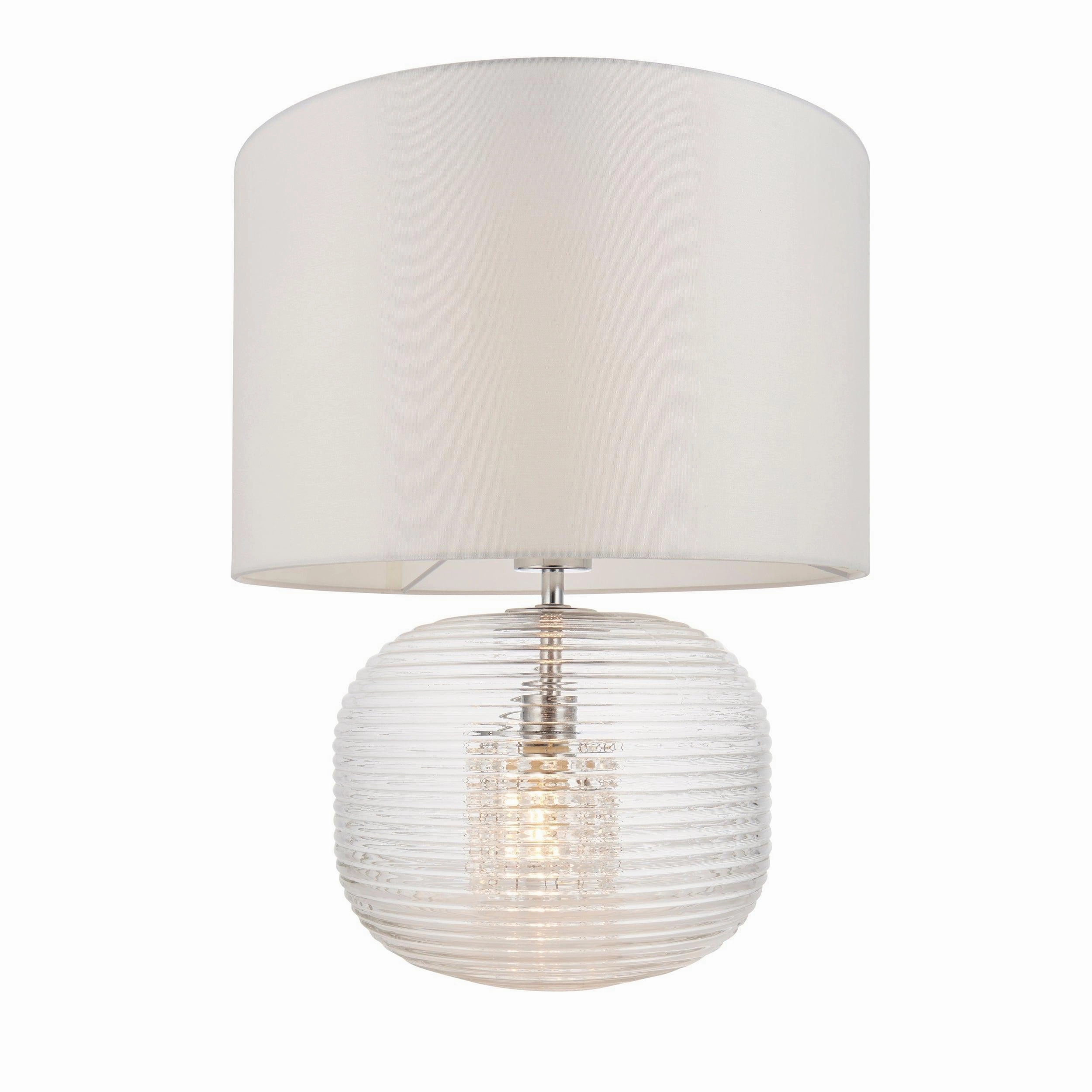 Endon Westcombe 2 Light Ribbed Glass Table Lamp - White Shade energy-saving LED light
