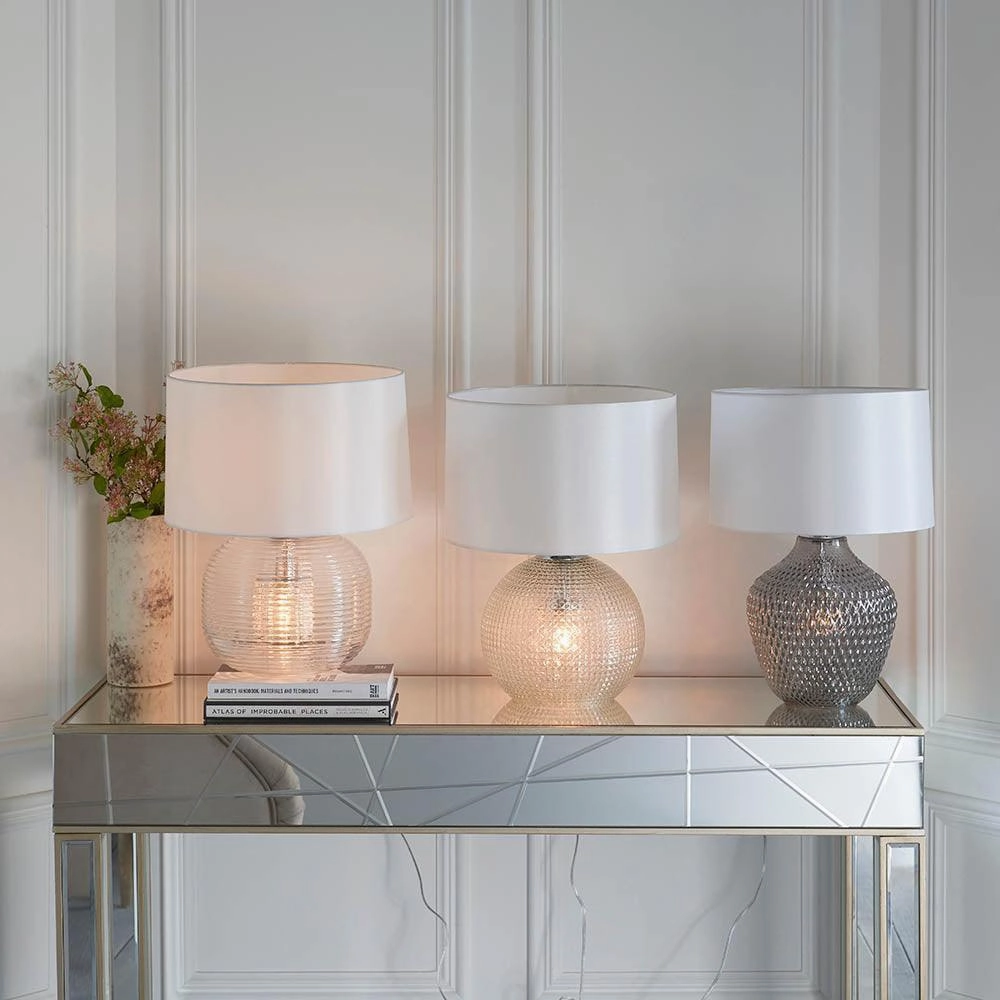 Endon Westcombe 2 Light Ribbed Glass Table Lamp - White Shade