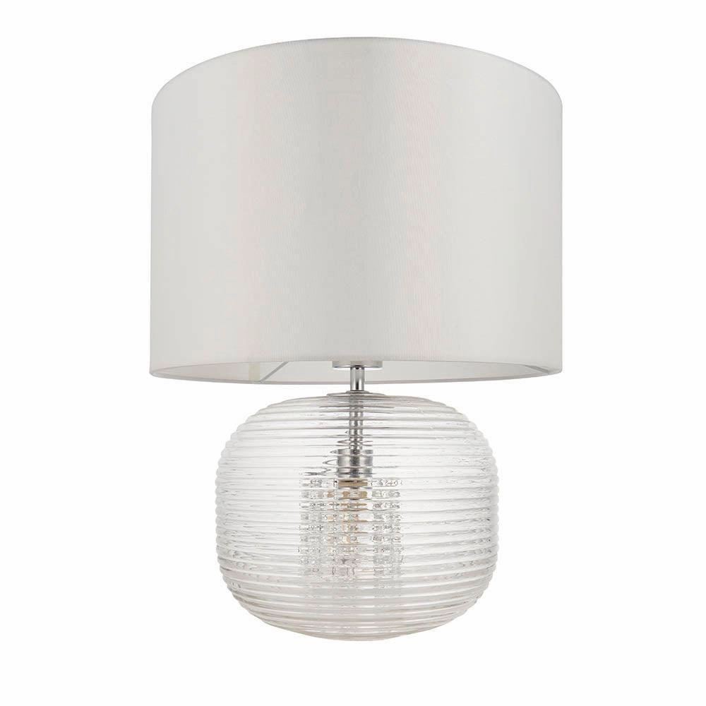 Endon Westcombe 2 Light Ribbed Glass Table Lamp - White Shade