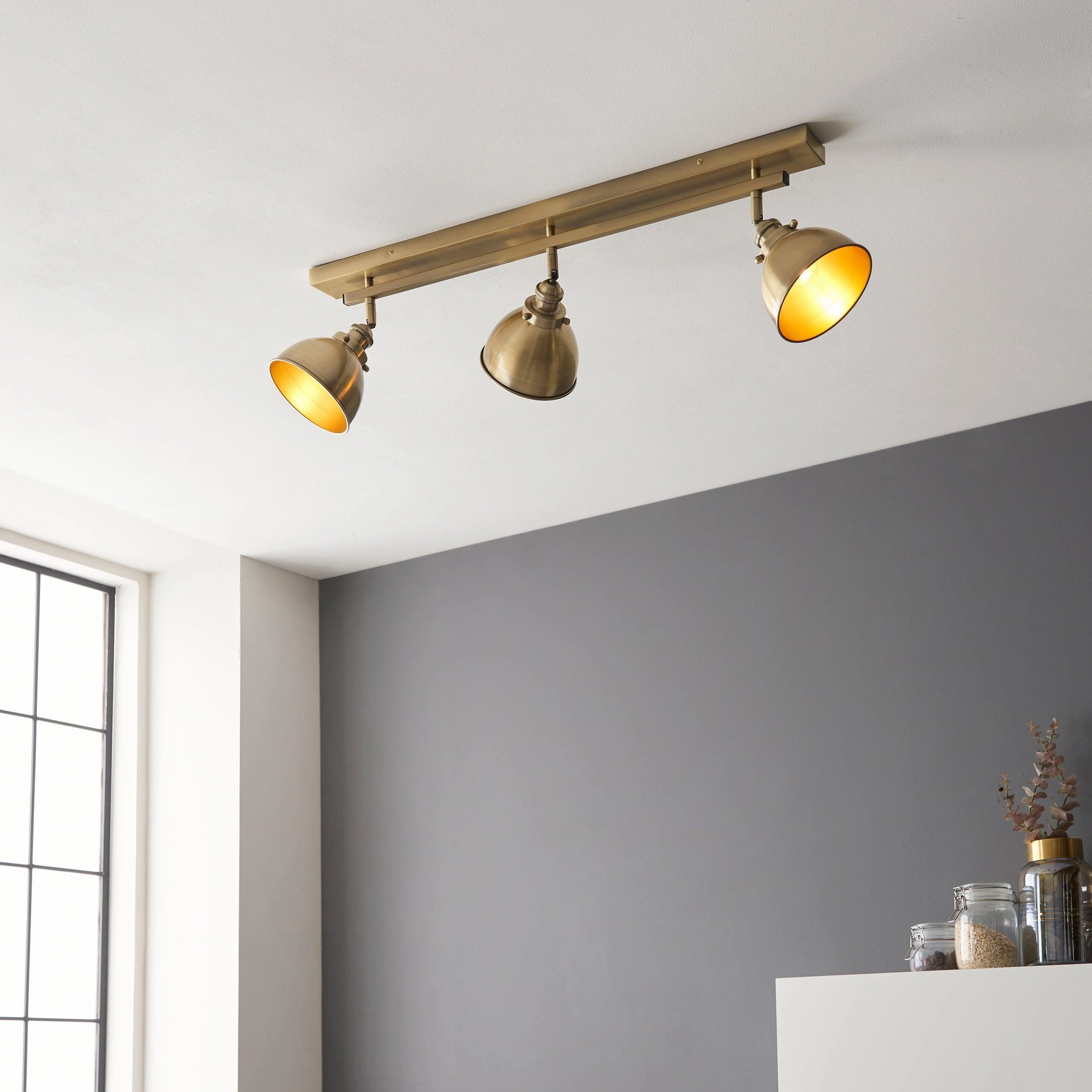 Endon Wyatt 3 Light Brass Industrial Spot Light