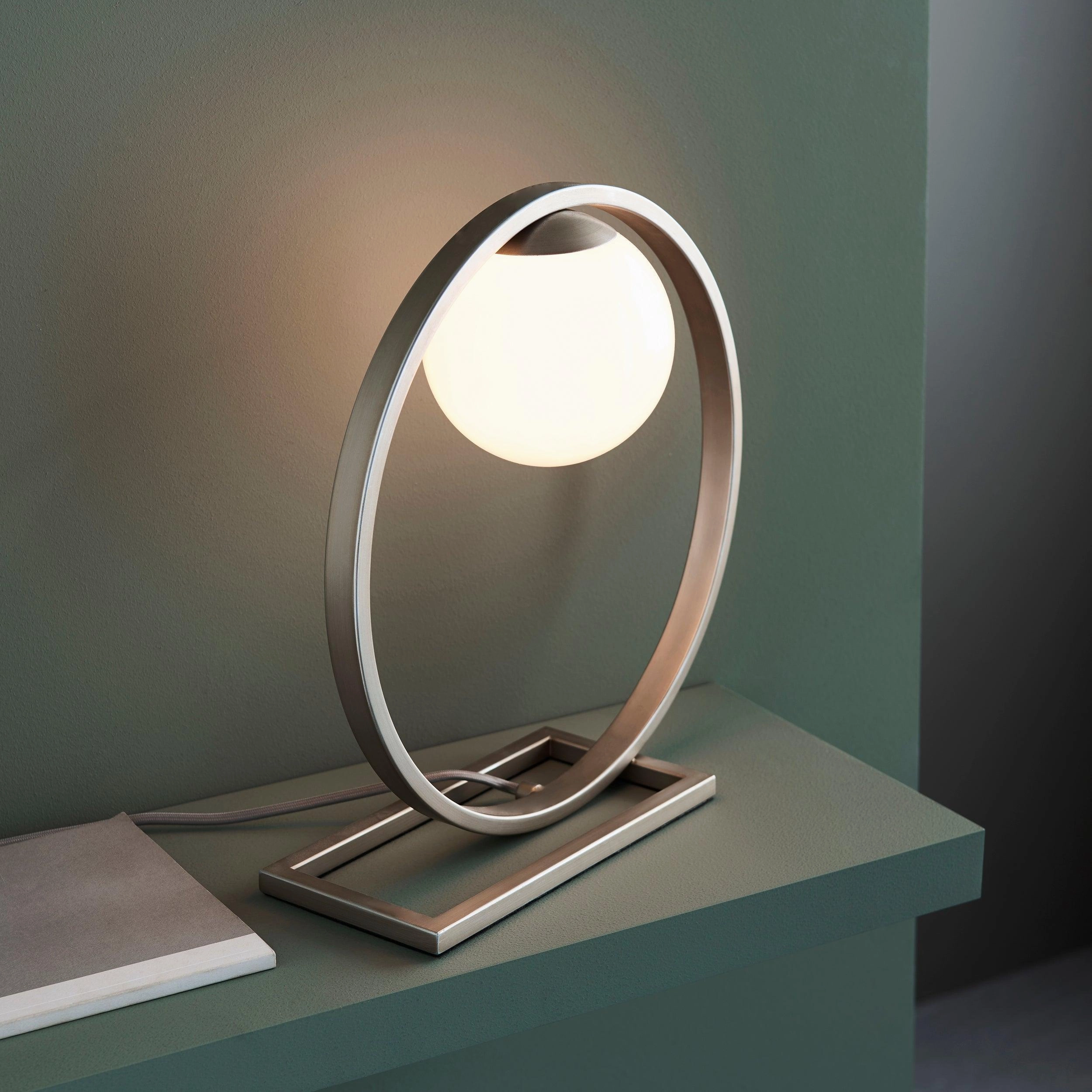 Enzo Silver Modern Table Lamp - Opal Glass Shade