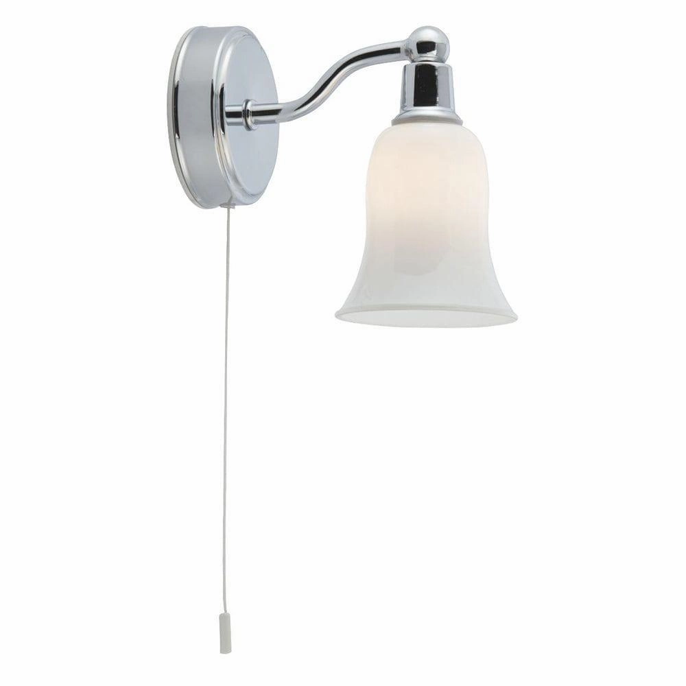 Equador 1 Light Chrome Bathroom Wall Light - White Glass Shade vintage desk lamp