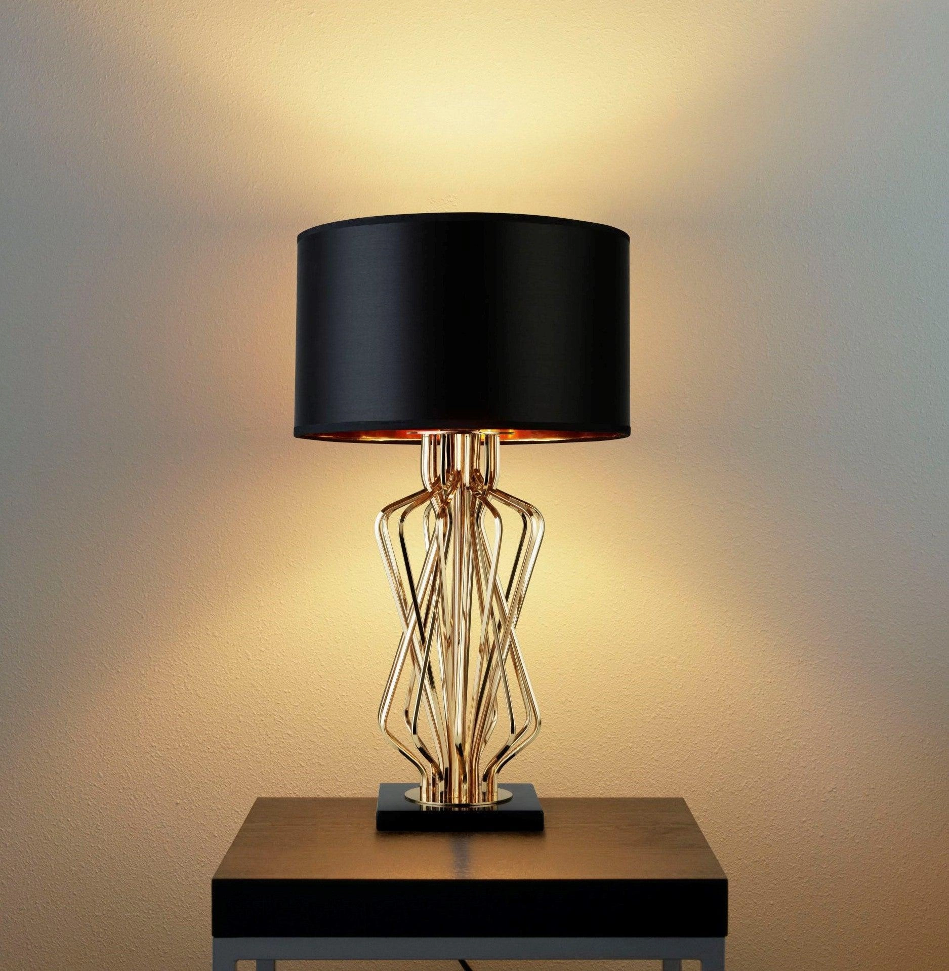 Ethan Gold & Marble Table Lamp With Black Shade energy-saving LED light