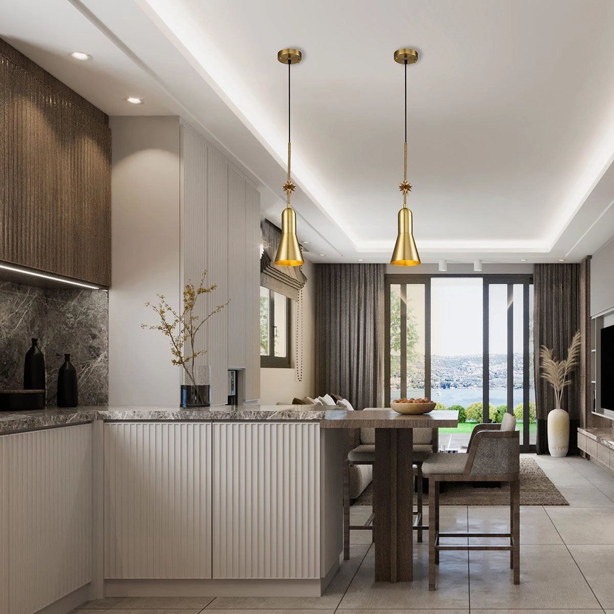 Etoile Aged Brass and Gold Leaf Small Ceiling Pendant Light