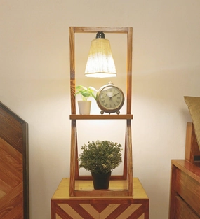 Euphoria Brown Wooden Table Lamp with Beige Fabric Lampshade (BULB NOT INCLUDED) decorative ceiling fixture