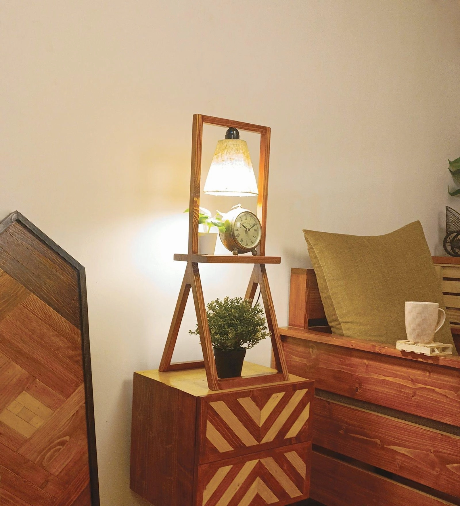 Euphoria Brown Wooden Table Lamp with Beige Fabric Lampshade (BULB NOT INCLUDED)