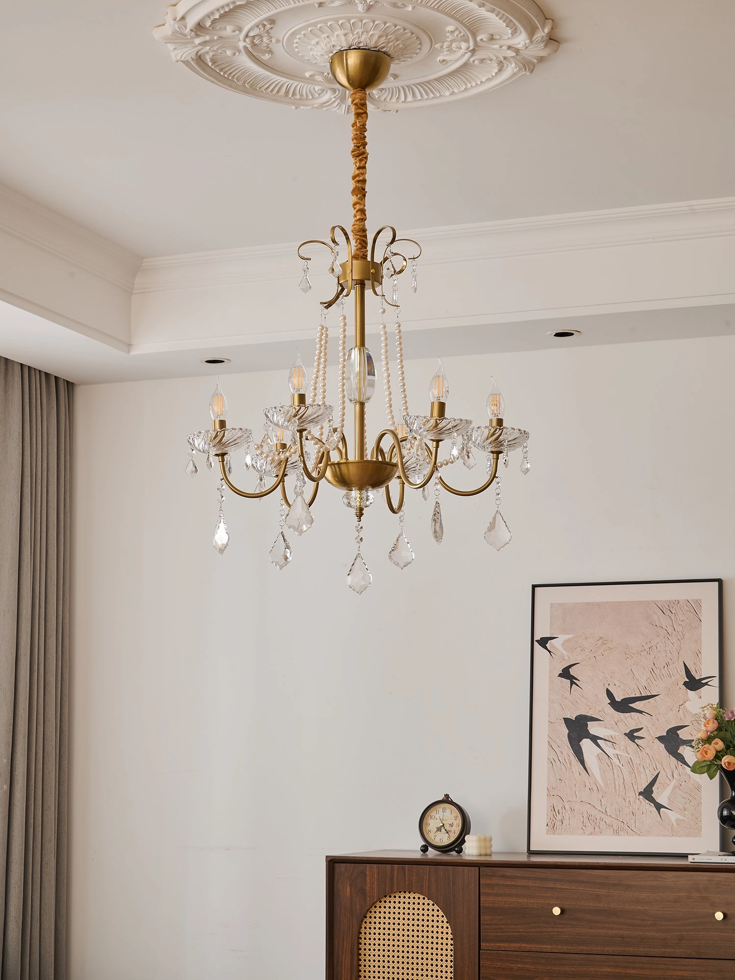 Evaria Crystal Pearl Chandelier