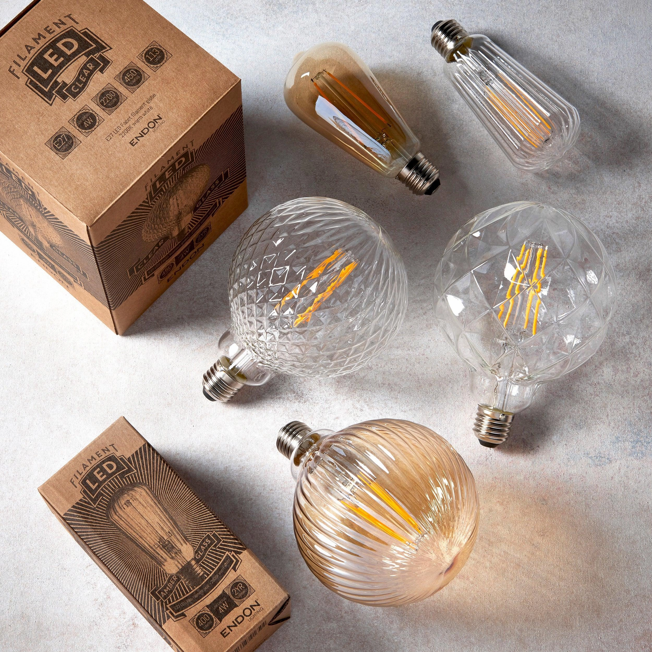 Facet Globe E27 4w Decorative Clear Glass LED Light Bulb