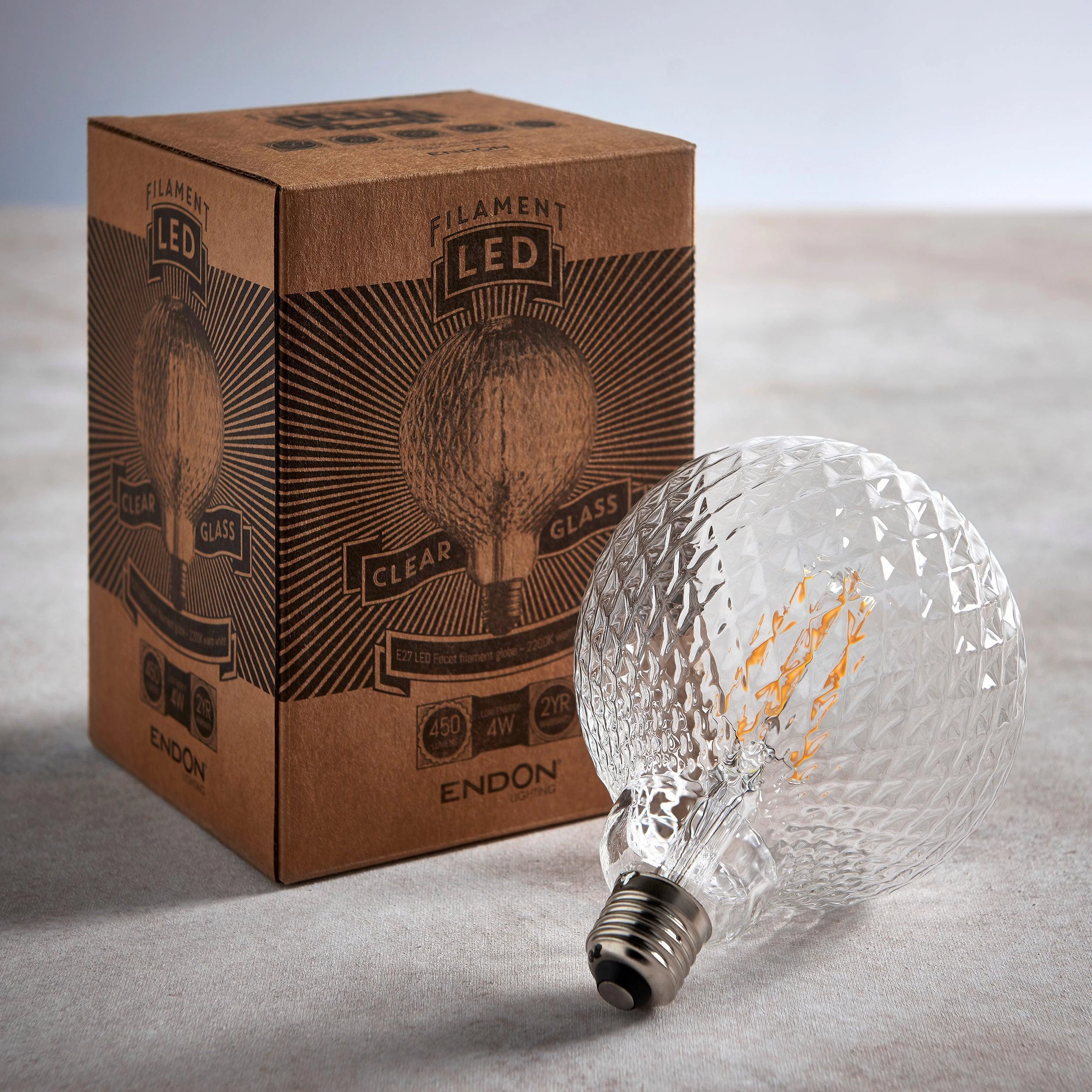 Facet Globe E27 4w Decorative Clear Glass LED Light Bulb