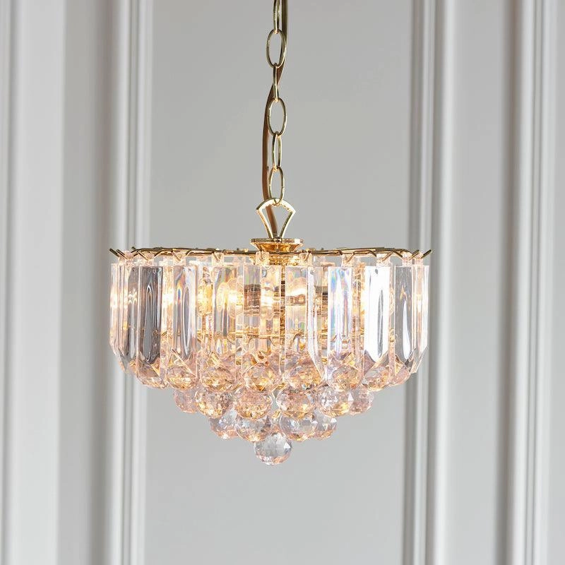 Fargo Brass & Clear Acrylic 3 Light Small Ceiling Pendant