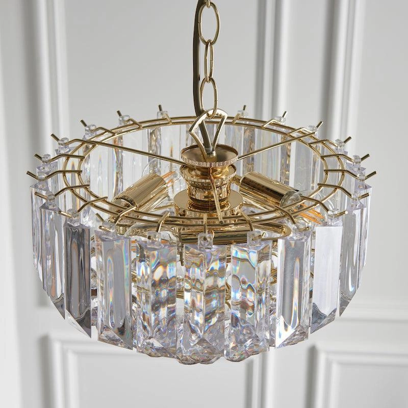 Fargo Brass & Clear Acrylic 3 Light Small Ceiling Pendant
