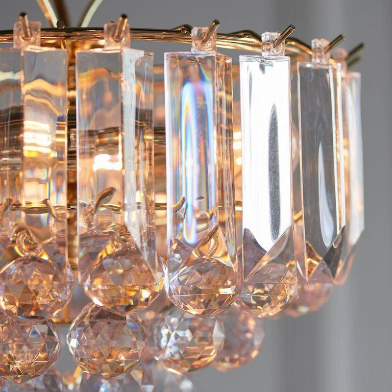 Fargo Brass & Clear Acrylic 3 Light Small Ceiling Pendant