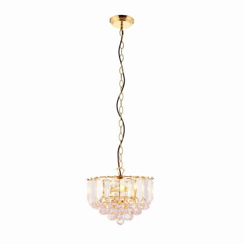 Fargo Brass & Clear Acrylic 3 Light Small Ceiling Pendant