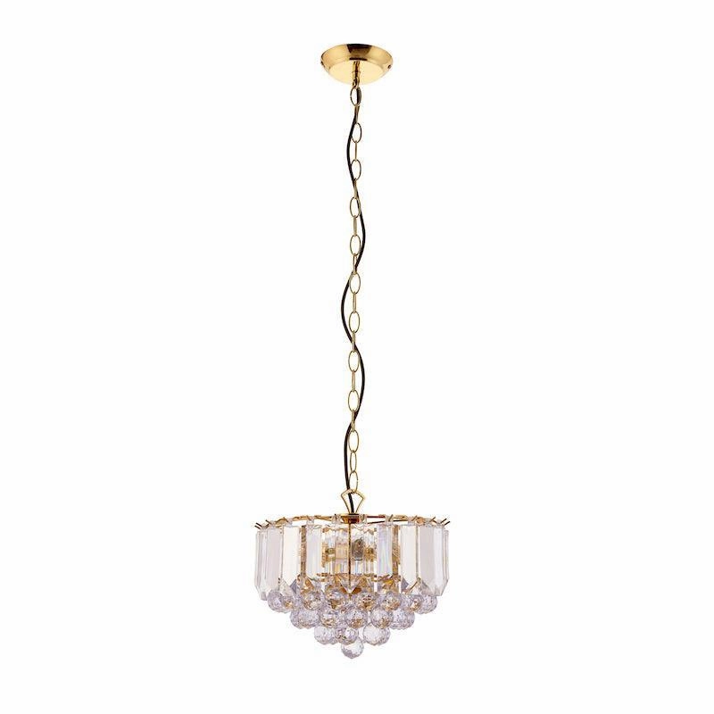 Fargo Brass & Clear Acrylic 3 Light Small Ceiling Pendant soft glow ceiling light