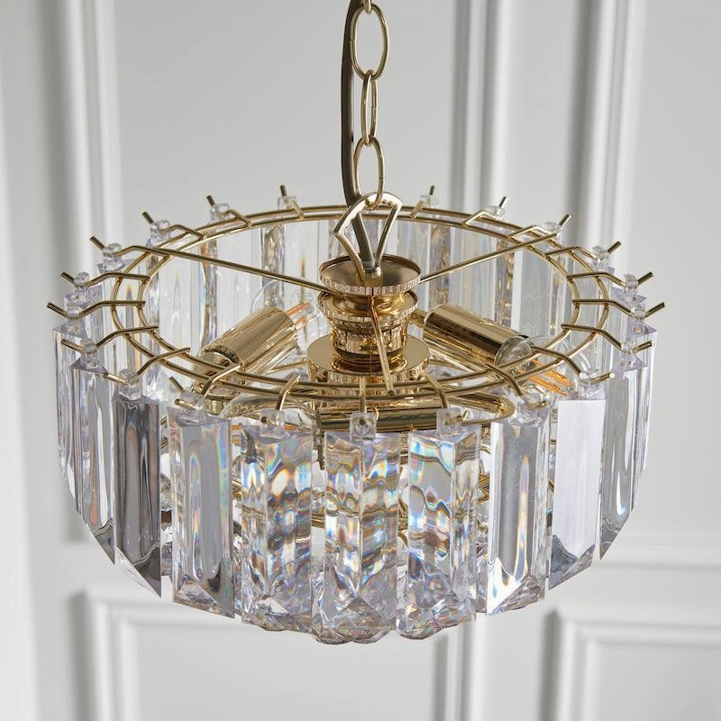 Fargo Brass & Clear Acrylic 3 Light Small Ceiling Pendant