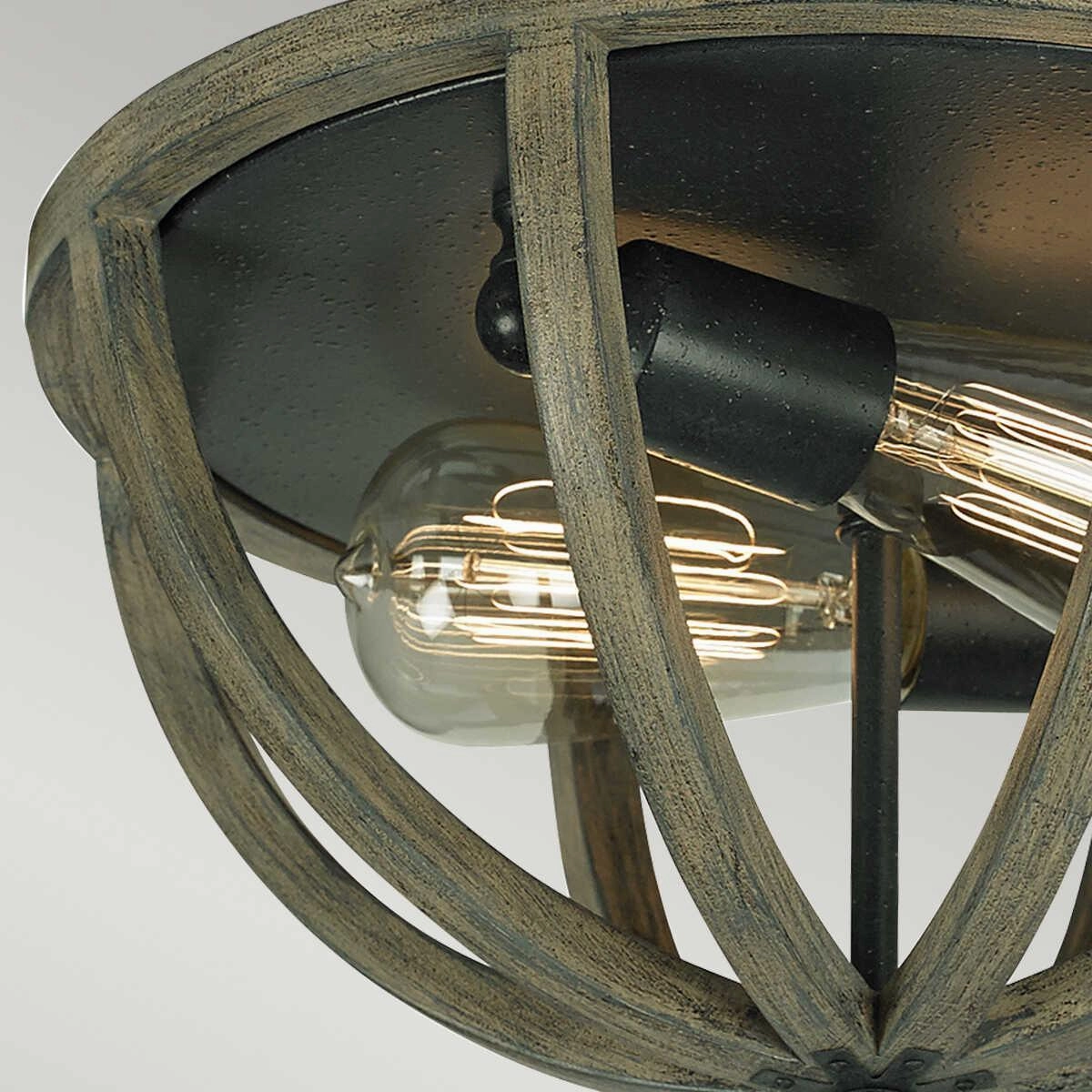 Feiss Allier Oak & Iron Flush Ceiling Light
