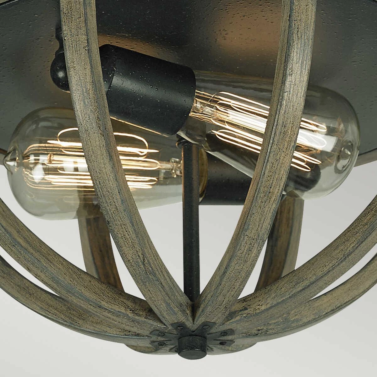 Feiss Allier Oak & Iron Flush Ceiling Light