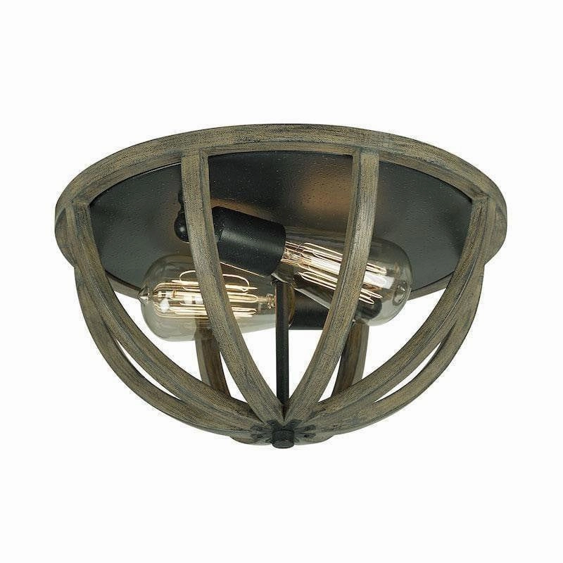 Feiss Allier Oak & Iron Flush Ceiling Light soft glow ceiling light