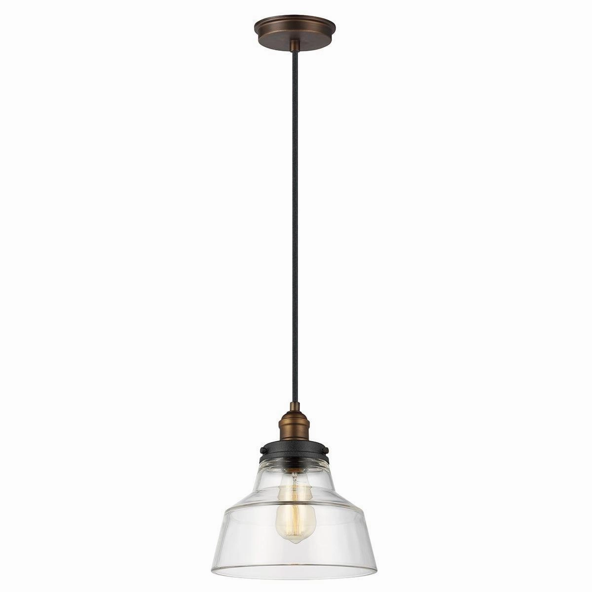 Feiss Baskin 1 Light Aged Brass & Zinc Ceiling Pendant - 26cm soft glow ceiling light