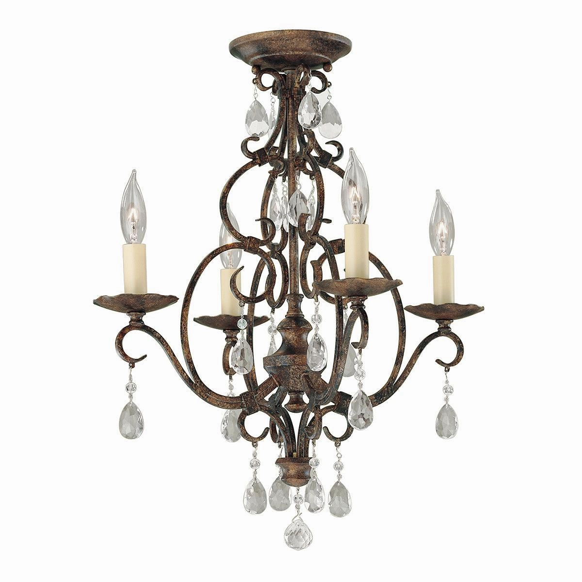 Feiss Chateau 4 Light Bronze Chandelier - Crystal Drops