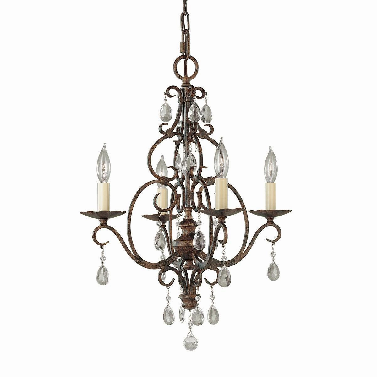 Feiss Chateau 4 Light Bronze Chandelier - Crystal Drops soft glow ceiling light